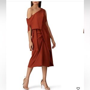 Chic One-Shoulder Rust Midi Dress